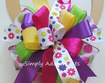 Multicolored Flowers bow, Spring Flowers Wreath bows, Multicolored Summer Flowers Bow, Flowers Lantern Bow Sign Door bow Gift topper Bow