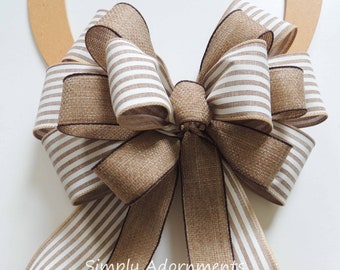 Farmhouse Striped bow, Farmhouse Style bow, Beige striped Wreath Bow, Everyday Wreath bow, Farmhouse Bow, Porch Sign Bow, Door Hanger bow
