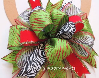 Safari Christmas Bow, Zebra Christmas bow, Christmas animal print bow, Lantern Bow, Safari Themed Christmas bow, Animal print Tree topper