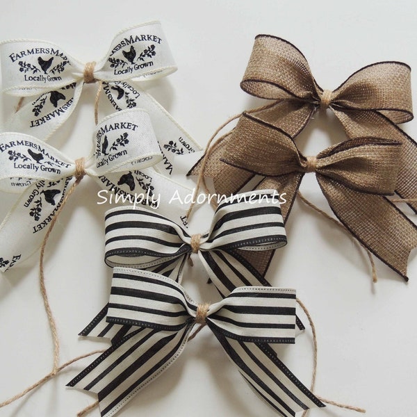 Mini Farmhouse Bows set, Set of 2 farmhouse Bows, Ornament Farmhouse Christmas tree Bows, Farmhouse market Gifts Bows, Farmhouse Themed bows