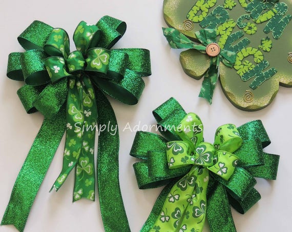 St Patricks Wreath Bow Kelly White Shamrock Wreath Bow Irish Wedding Decorations Kelly Green Shamrock Bow St Patrick Gift Bow