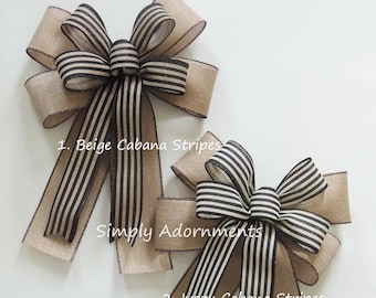 Farmhouse Stripe Bow, Burlap Farmhouse black Stripes Wreath Bow, Black Ivory Farmhouse lantern Bow, Black Stripes Door bow, Porch sign bow