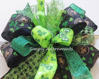 St Patrick Clover Wreath Bow, Shamrock Bow for wreath, Happy St Patrick's Wreath Bow, St. Patrick's Shamrock Lantern Bow, Shamrock gift Bow