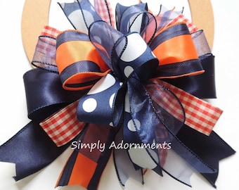 Navy Orange Bow, Navy orange Door bow, Auburn University Bow, Navy Orange Wreath Bow, Auburn University lantern Bow, Navy Fall Door sign bow