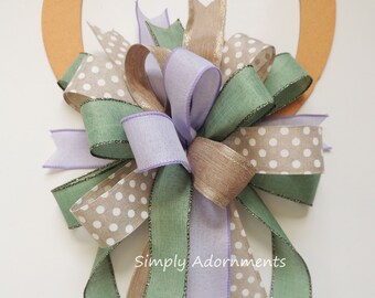 Beige Purple green Bow, Mint lavender tan Wreath Bow, Everyday Farmhouse Bow, Farmhouse Wreath Bow, Everyday Farmhouse door bow, Lantern bow