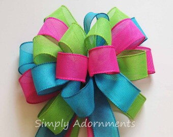 Pink Blue Green bow, Pink Turquoise Lime bow Door bow, Hot pink Blue Green Birthday Party Decor, Wreath Bow, Lantern Bow, Shower Gifts Bow