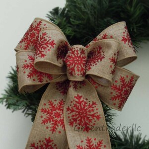 Burlap Christmas Bow, Rustic Burlap Bow, Snowflakes Christmas Bow ...