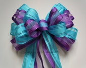 Purple Blue Wreath bows, Turquoise Purple Baby Shower Party Decor, Peacock Wedding Pew Bow, Blue Purple Bow for Church, Church aisle decor