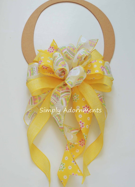 Yellow Easter Bow, Easter Egg Wreath bow,  Yellow Easter Eggs Lantern bow, Easter Gift Basket Bow, Yellow Easter Door hanger Bow, Swag bow