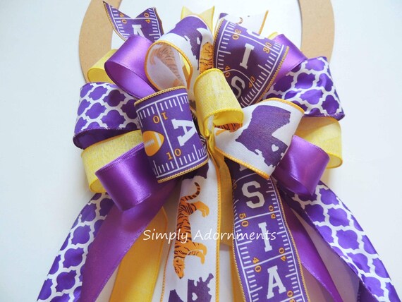 LSU Football bow, Louisiana Team Spirit Bow, Louisiana Football Wreath bow, Louisiana State University  Football bow, Football Lantern Bow