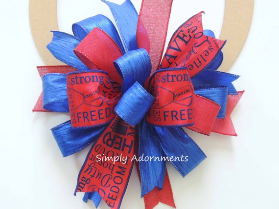 Marines support bow, Red Blue Hero support Bow, Marines Hero support bow, Marines support Lantern Bow, Marines Wreath bow, Marine Gift bow