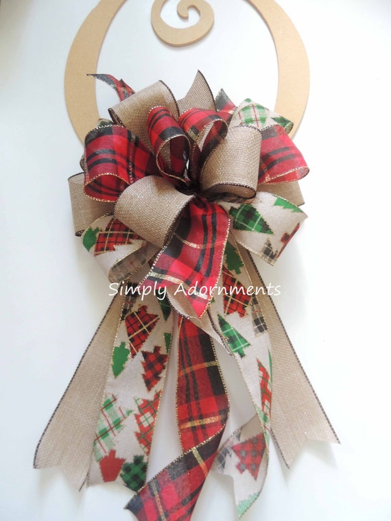 Christmas Farmhouse Tree Bow, Farmhouse Christmas Wreath Bow, Christmas Plaid Check Bow, Christmas Tree Topper Bow, Christmas Lantern bow