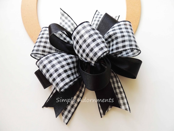Farmhouse Check Bow, Farmhouse Black Check Wreath Bow, Black White Farmhouse lantern Bow, Door bow, Porch sign bow