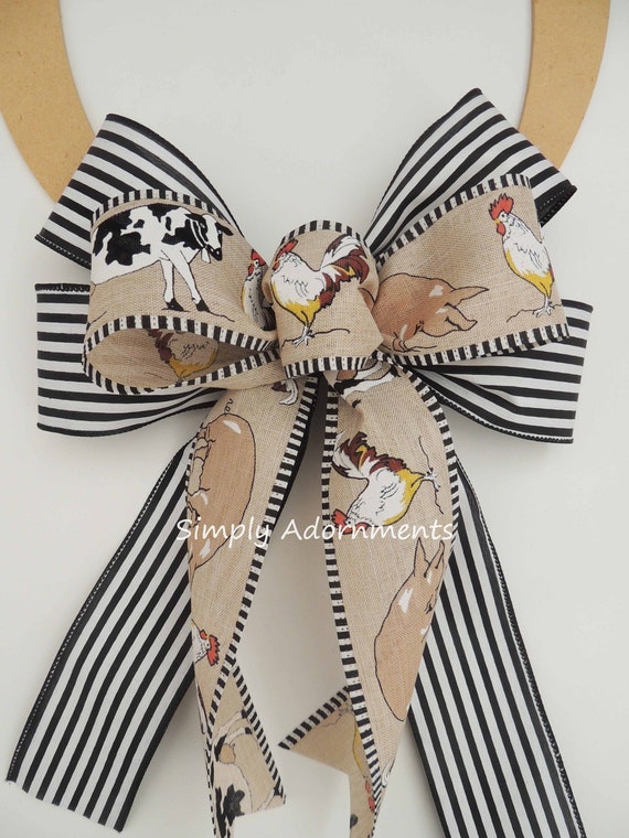 Farmhouse Animal Bow Farmhouse Wreath bow Farm Animal Buffalo Check Bow Farmhouse Accent bow for Wreath Farmhouse Lantern Bow Farm gift bow Il_570xn
