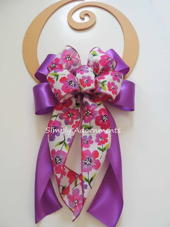 Spring Flowers Bow, Purple flowers door bow, Spring flowers wreath Bow
