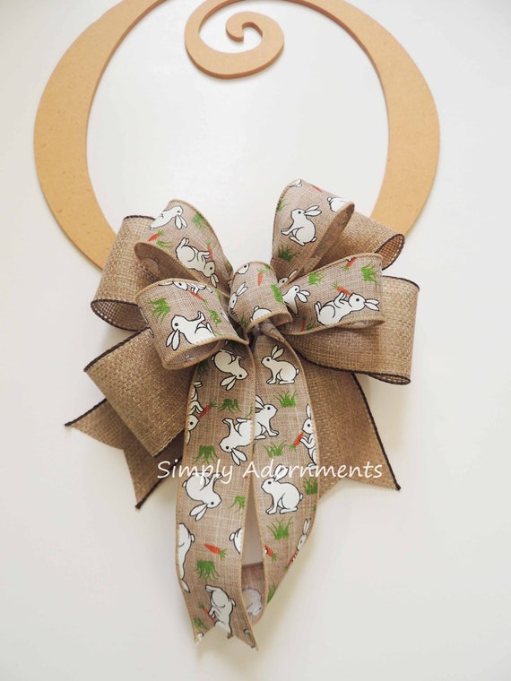 Farmhouse Easter Bow, Farmhouse Tan white Easter Bow, Tan White Bunny Bow, Neutral Easter Bow, Farmhouse Easter Sign Bow, Easter Door Bow