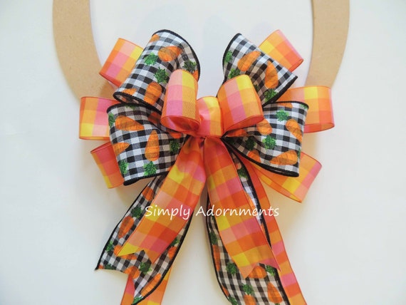 Easter Gingham Check Bow, Black Check Easter Carrots Bow, Easter Lantern Bow, Easter basket Gift Bow, Easter Sign Bow Easter Door hanger bow