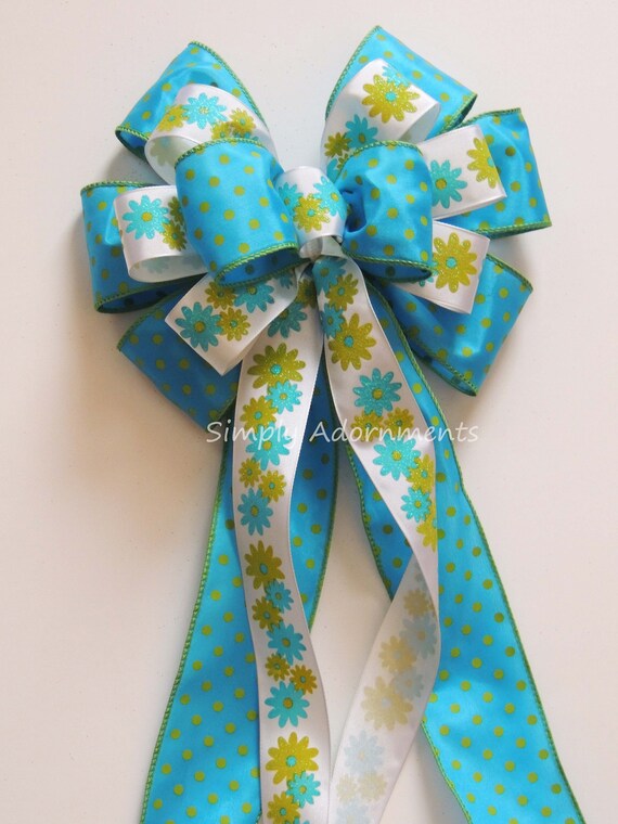 Turquoise Green Easter Wreath Bows Turquoise Lime Spring Door bow Blue Green Wedding Aisle Bow Chair Bow Spring Lantern swag Bow Gift bow