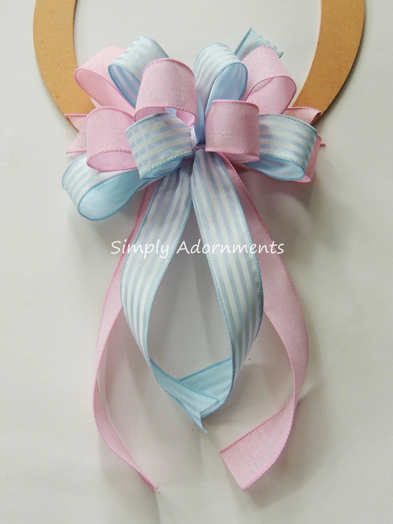 Blue Pink Gender Reveal Bow, Baby Shower Bow, Boy or Girl Party Decor, Gender Reveal Door Bow, Baby Shower Gift Bow, Gender Reveal Sign Deco