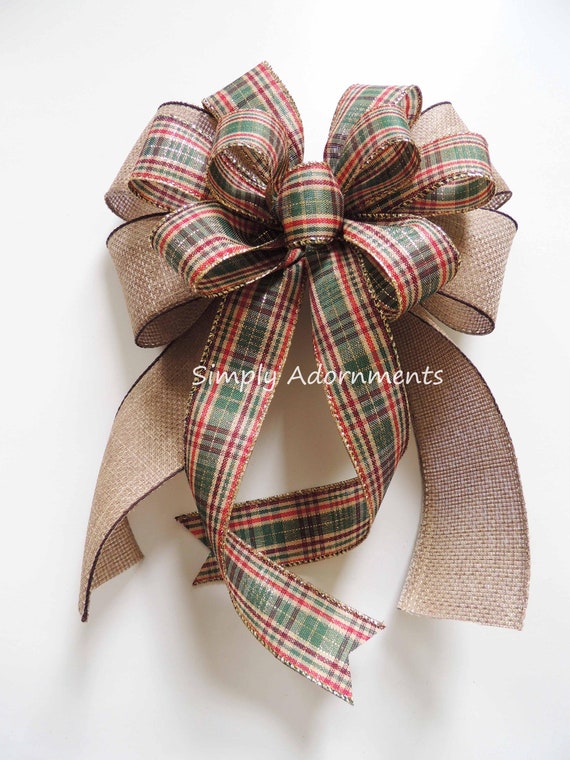 Farmhouse Christmas Bow,  Farmhouse Christmas Plaid bow, Traditional Christmas Plaid Door Bow, Christmas Wreath Bow, Farmhouse Swag Bow