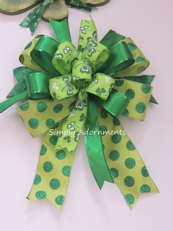 St. Patrick's Wreath Bow, Kelly Green Shamrock Accent Wreath Bow, St Patrick's Wreath Bow,Lime Emerald Irish Shamrock Bow, Shamrock gift Bow