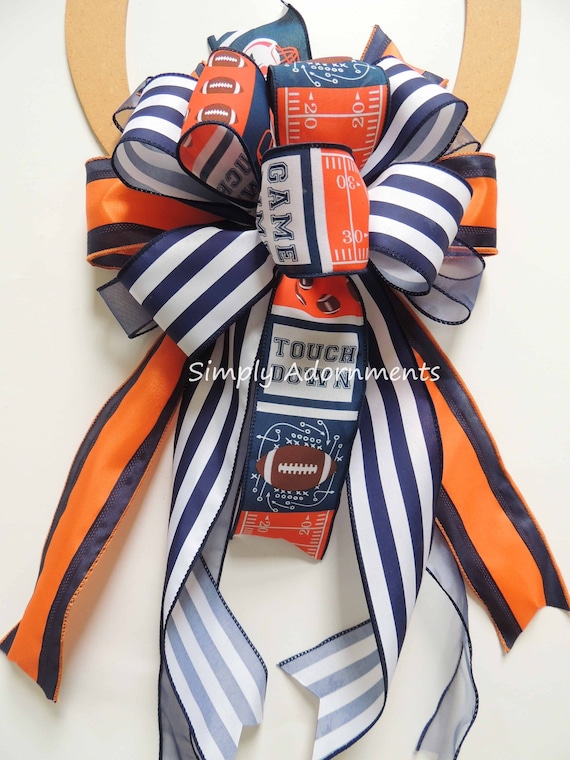 Auburn Football Bow, Auburn Football Wreath Bow, Navy orange Football bow, Navy Orange Football Touch Down Bow, Auburn Football team Spirit