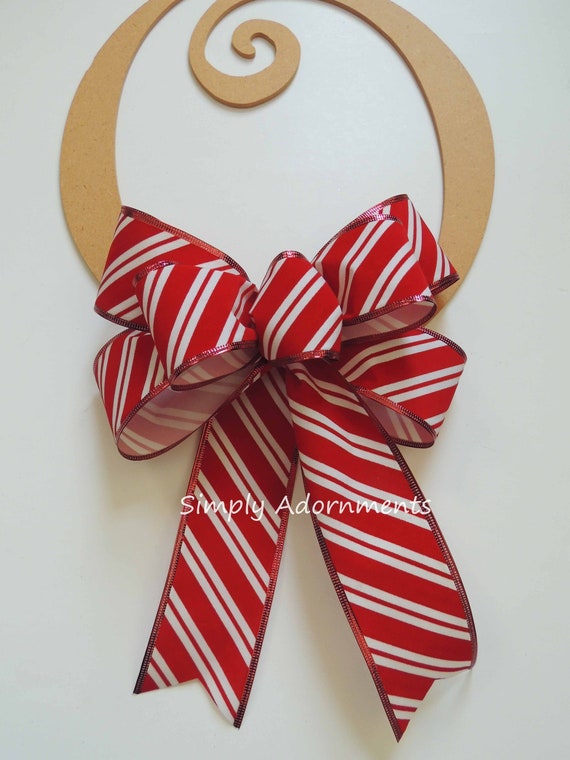 Christmas Candy Cane Bow, Outdoor Red White Christmas Bow, Mailbox Christmas Candy Cane Bow, Candy cane porch light bow, Christmas door Bow