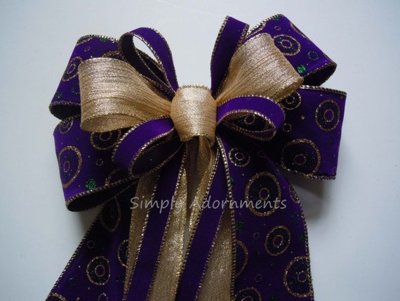 Purple Velvet Christmas Bow,  Velvet Purple Gold Wreath Bows, Mardi Gras Christmas Wreath Bow, Purple gold Gift Bow, Mardi Gras lantern deco