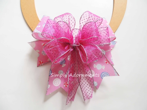 Pink Christmas Bow, Pink Christmas wreath Bow, Pink Candy Cane Bow, Pink Christmas Tree bow, Barbie Christmas Bow, Pink Christmas themed bow