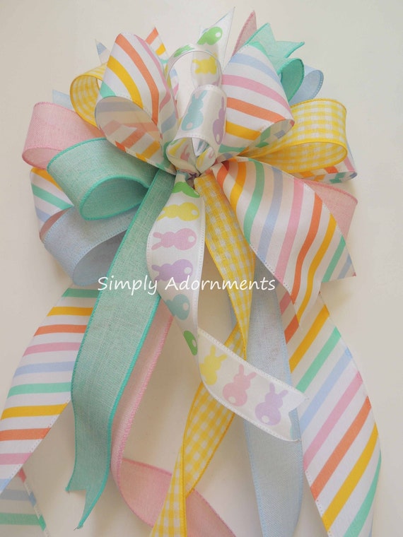 Pastel Bunny Bow, Colorful Easter bow, Pastel Bunny Wreath Bow, Pastel Bunny Lantern bow, Pastel Easter Door bow, Easter gift Basket bow