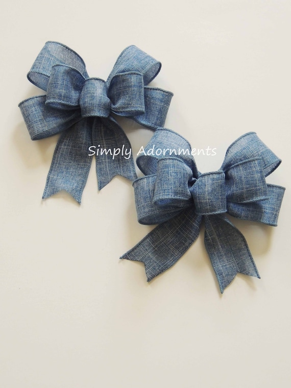 Set of 2 Mini Blue Denim Bows, Denim Baby Shower Bows, Blue Denim tree Bows, Mini Denim wreath bows, Blue Denim Basket Bows, Mini Sign bows