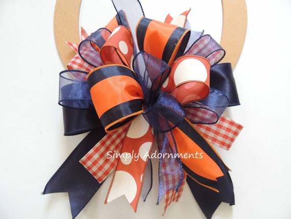 Navy Orange Bow, College team Bow, Navy Orange Wreath Bow, Navy Orange lantern Bow, Navy orange Door bow, Navy Orange Party decor