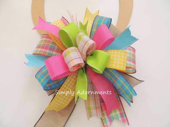 Multicolored Easter Bow, Spring Plaid bow, Spring Lantern bow, Spring Door bow, Spring Wreath Embellishment, Sign door bow, Spring gift bow Il_570xn