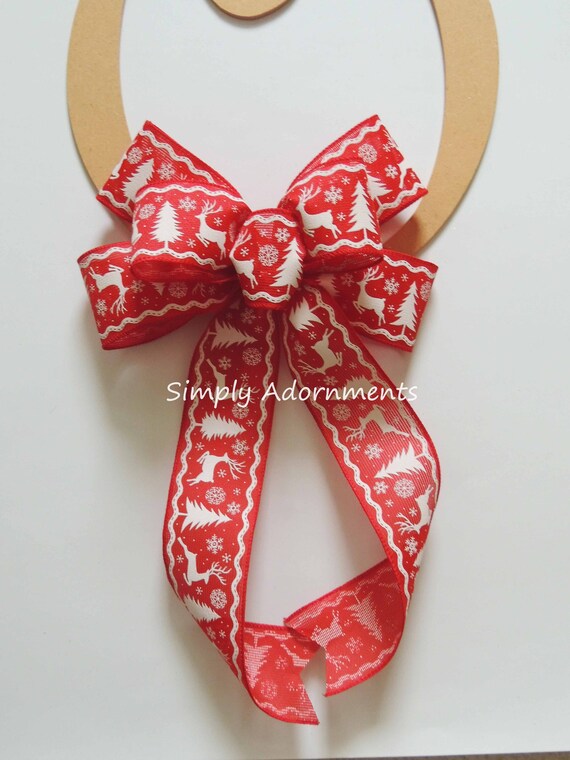 Nordic Woodland Christmas Bow, Reindeer and Tree Christmas Bow, Christmas Sweater Bow, Christmas Lantern Bow, Red White Christmas Wreath Bow