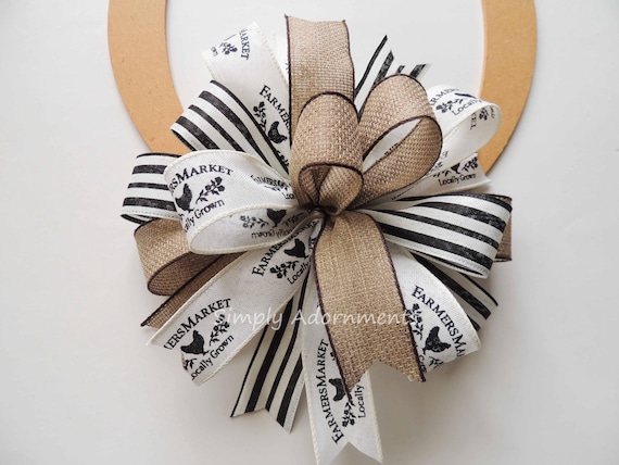 Farmer Market Sign Bow, Farmhouse Sign Decor, Farmhouse Wreath Bow, Door Decoration, Neutral lantern Bow, Everyday Farmhouse bow, Gift bow