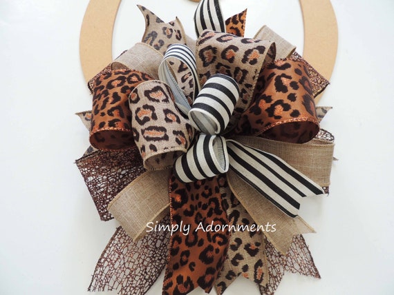 Leopard Birthday bow, Leopard lantern Bow, Brown Bronze Leopard bow, Leopard door Bow, Leopard Christmas Bow, Funky Leopard wreath Bow