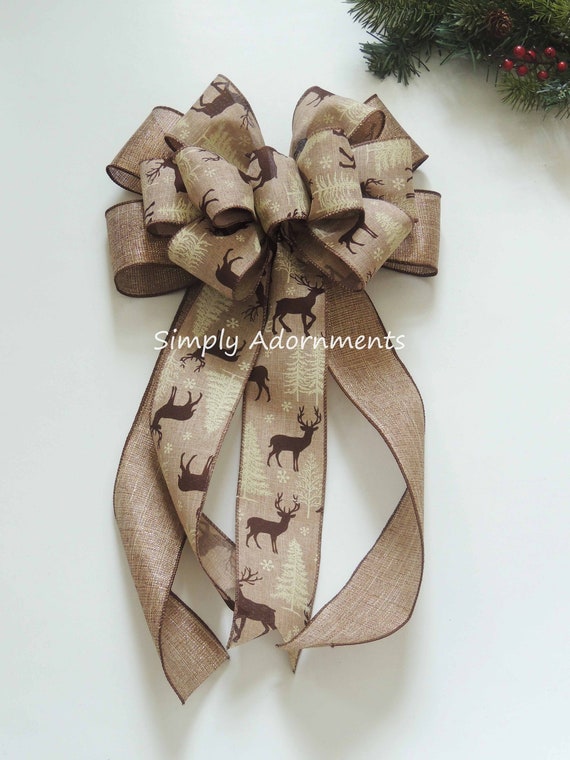 Rustic Reindeer Christmas Bow, Woodland Reindeer Christmas wreath Bow, Woodland Christmas Reindeer Burlap Bow, door Bow Christmas sign bow