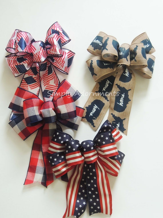 Patriotic Door bow, Patriotic wreath bow, 4th of July Bow, July 4th door bow, Patriotic door Bow Patriotic door hanger Stars and stripes bow