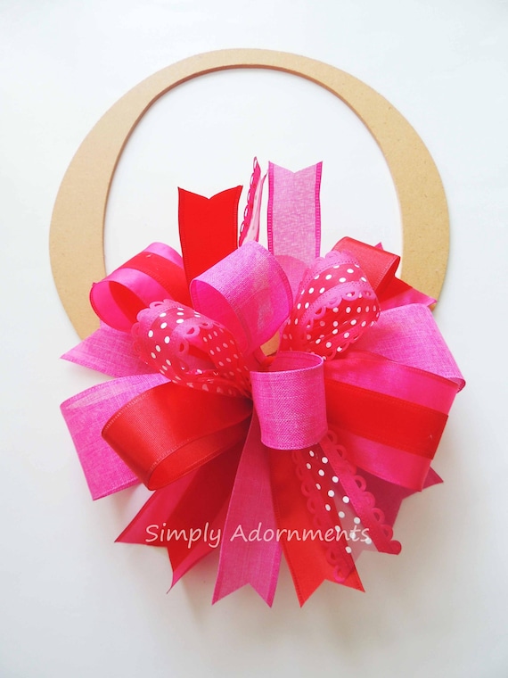 Valentine's Day Bow, Red and Pink Bow, Valentines Decor Bow, Lantern Bow, Door Hanger Bow, Wreath Embellishment, Gift bow