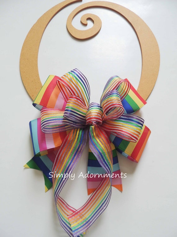 Rainbow Bow, Rainbow Birthday Bow, Rainbow Lantern bow, Rainbow Gift Bow, Rainbow Wreath Bow, Multicolored Bow,  Pride Stripe Bow, Door bow