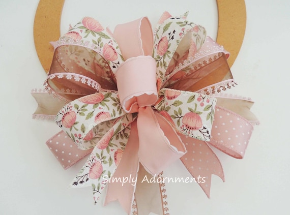 Blush pink Bow, Peonies bow, Blush pink Peonies Wreath bow, Spring Flowers Bow, Pink Peonies  Lantern Bow, Flower gift bow, Peonies Door Bow