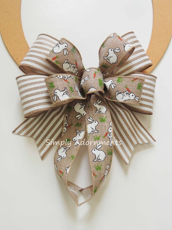 Farmhouse Easter Bow, Farmhouse Tan white Bow, Tan White Bunny Bow, Farmhouse Easter Sign Bow, Neutral color wreath Bow, Farmhouse Door Bow