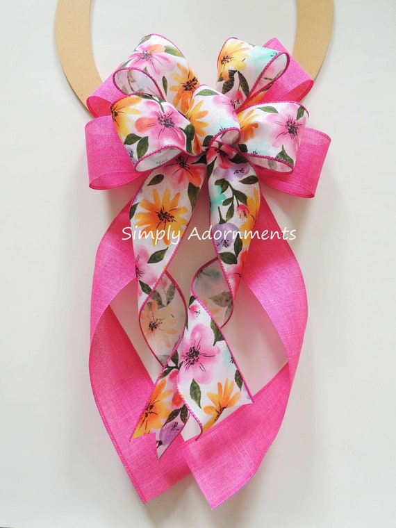 Spring Flower Bow, floral door bow, Pink Spring wreath Bow, Hot Pink flower summer bow, Lantern flower Bow, flower bow, Birthday gift bow