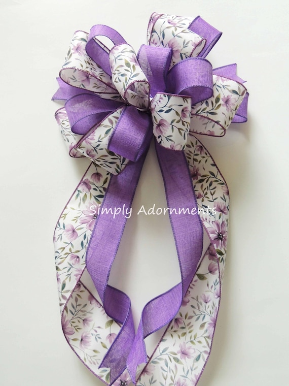 Purple Floral Wreath Bow: Spring Door, Party Decoration