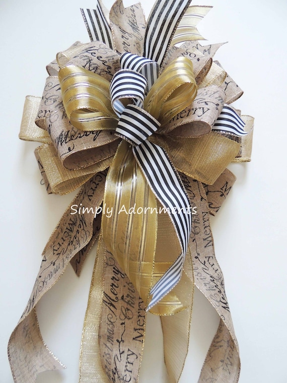 XL Farmhouse Christmas Scripts Tree Bow, Large Farmhouse Christmas Scripts Wreath Bow, Farmhouse Christmas Tree Topper, Farmhouse tree bow