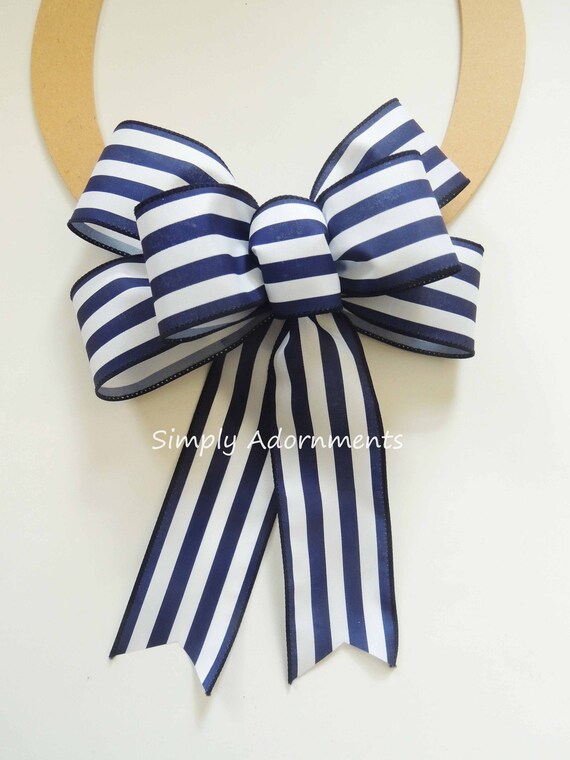 Farmhouse style Navy white Stripes bow, Navy White Stripes Wreath Bows, Farmhouse lantern Stripes Bow, Navy Farmhouse Stripes Bow, Sign bow