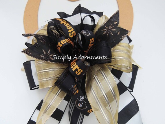 Pittsburgh Steelers Bow, Steelers Football Wreath bow, Steelers team spirit Bow, Steelers Football Tree Topper, Steelers Door bow, Gift bow