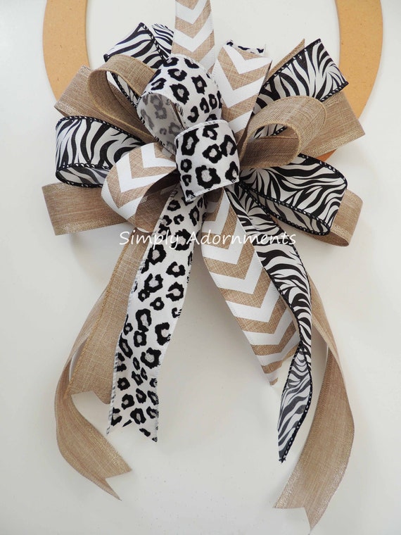 Safari Wreath bow, Animal Print birthday bow, Safari gift bow, Leopard Zebra wreath bow, Safari lantern bow,  Animal Print Birthday party