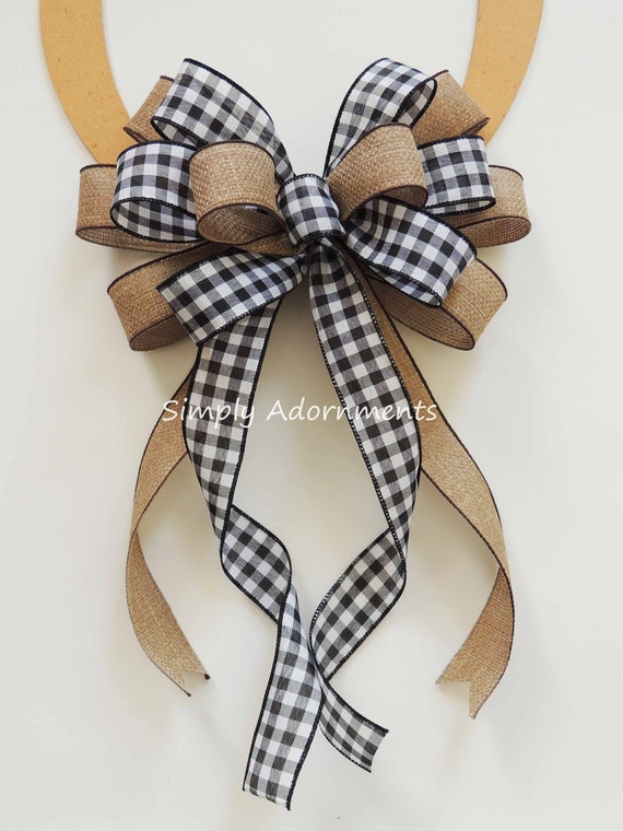 Black White Check Bow, Farmhouse Checks Bow, Black white Farmhouse Bow, Everyday Farmhouse Bow, Burlap Farmhouse Bow, Lantern Bow, gift bow