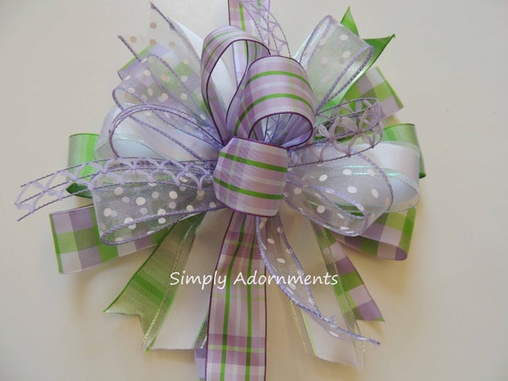 Pastel Purple Green Bow, Pastel Easter Bow, Spring purple plaid Bow, Purple Green wreath bow, Lantern spring Bow, Door bow, Gift Basket Bow